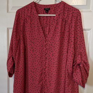 Torrid Harper Button-down blouse Georgette Coral with black polka dots 1 / 1x